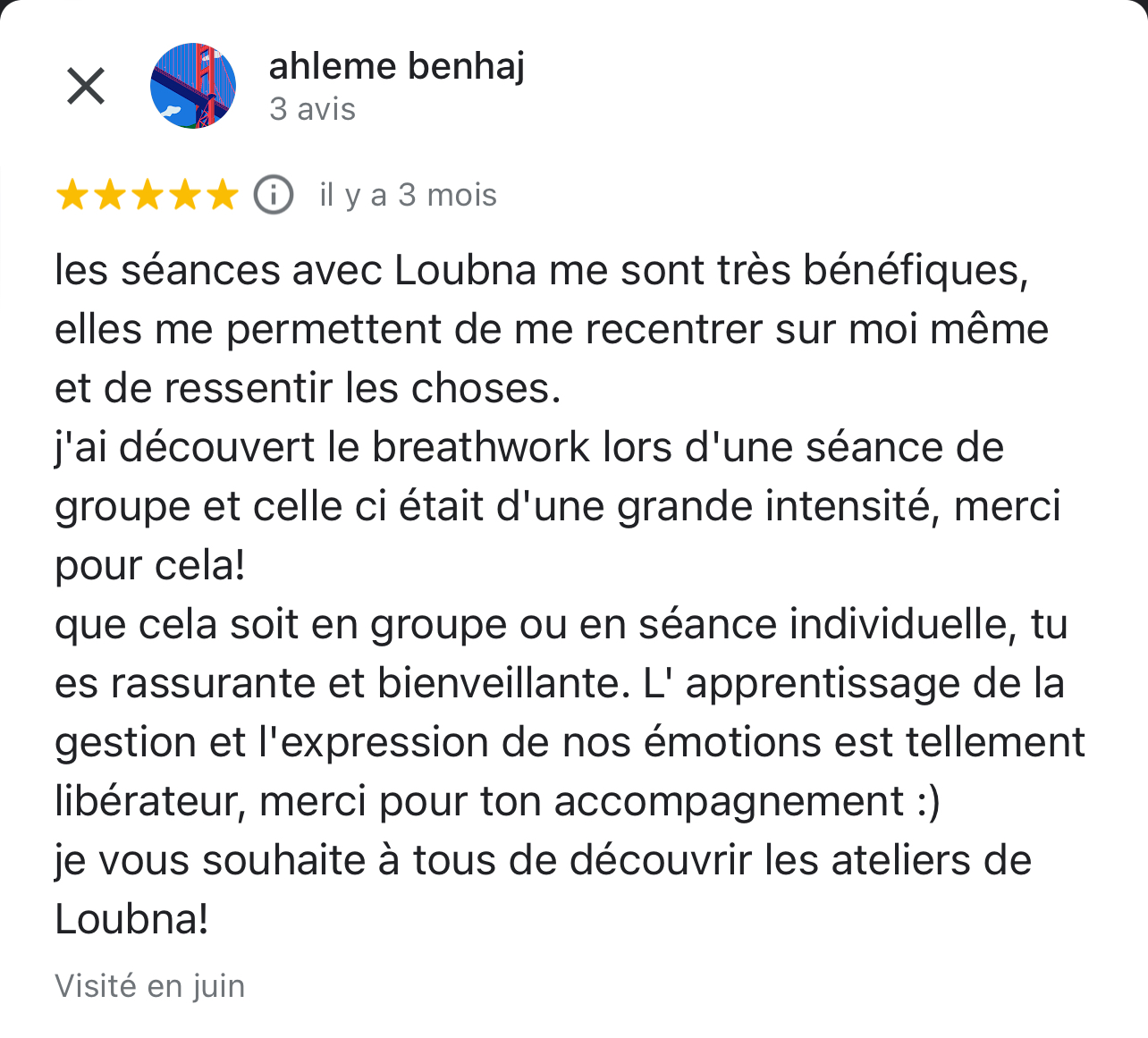 Avis client de Loubna Lamri