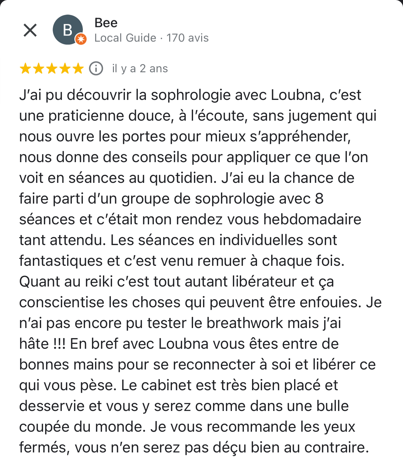 Avis client de Loubna Lamri